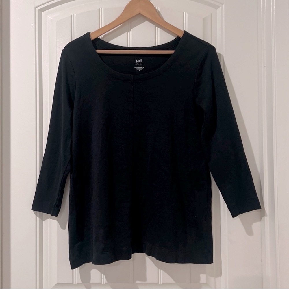 J Jill Perfect Pima 3/4 Sleeve Seamed Tee Women’s Size S  100% Pima Cotton Black